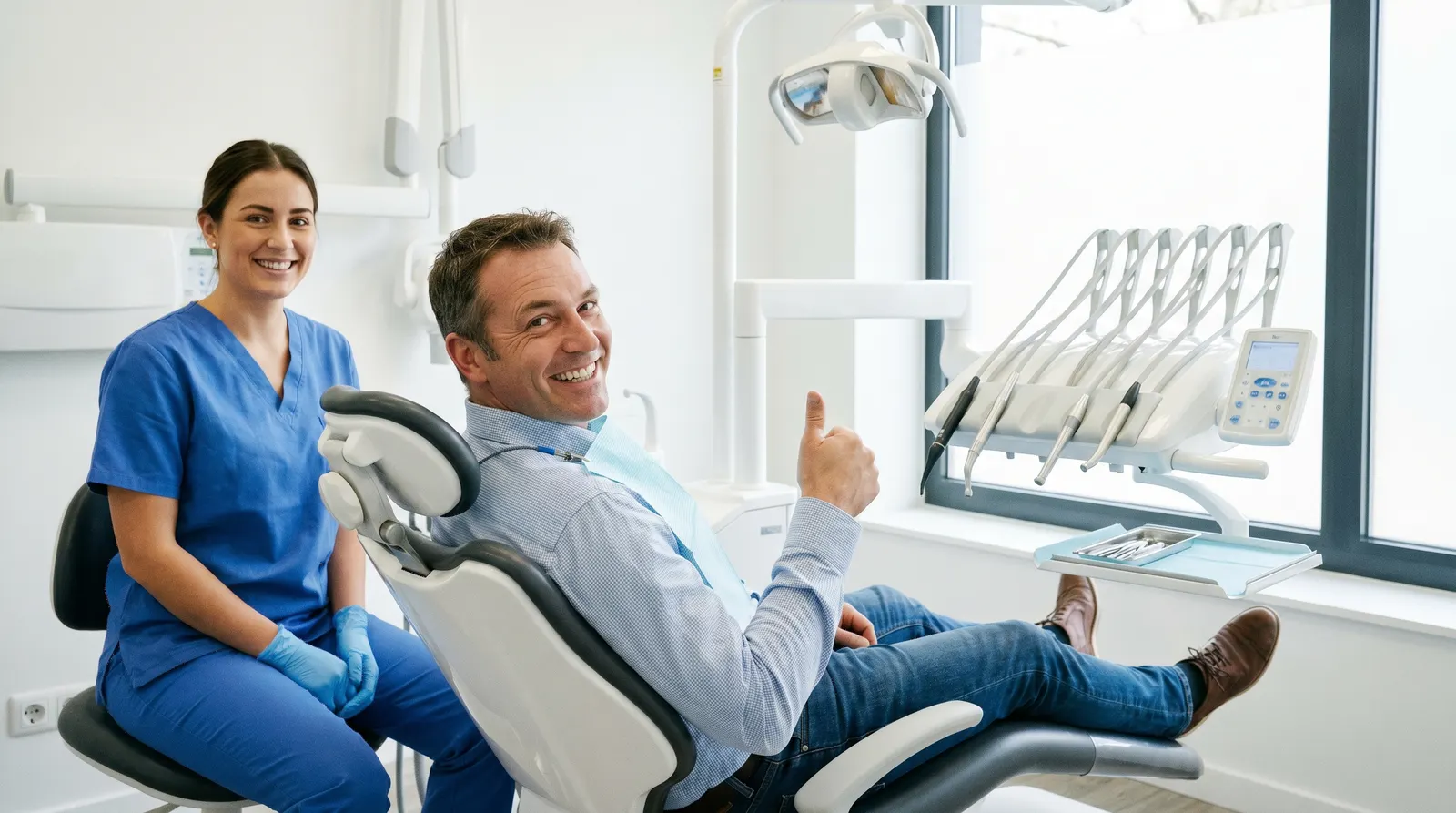 Happy dental patient giving thumbs up